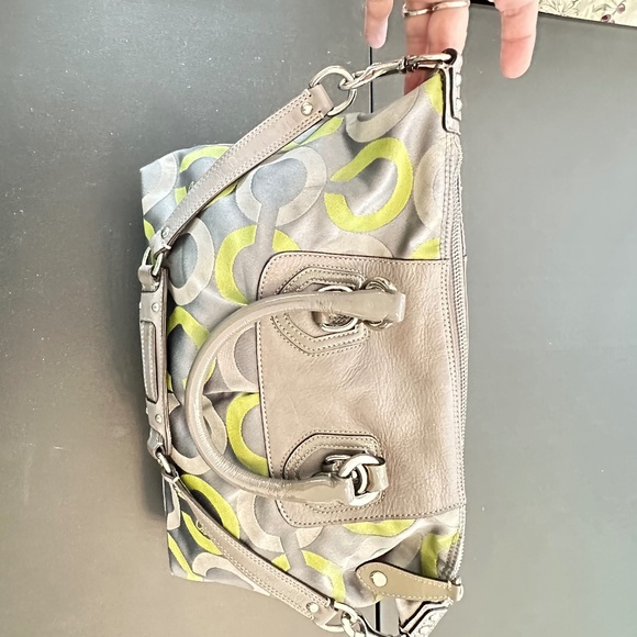 COACH Sabrina Signature Gray/Lime Green Op Art Satchel Handbag #D0971-13861 - Picture 4 of 16